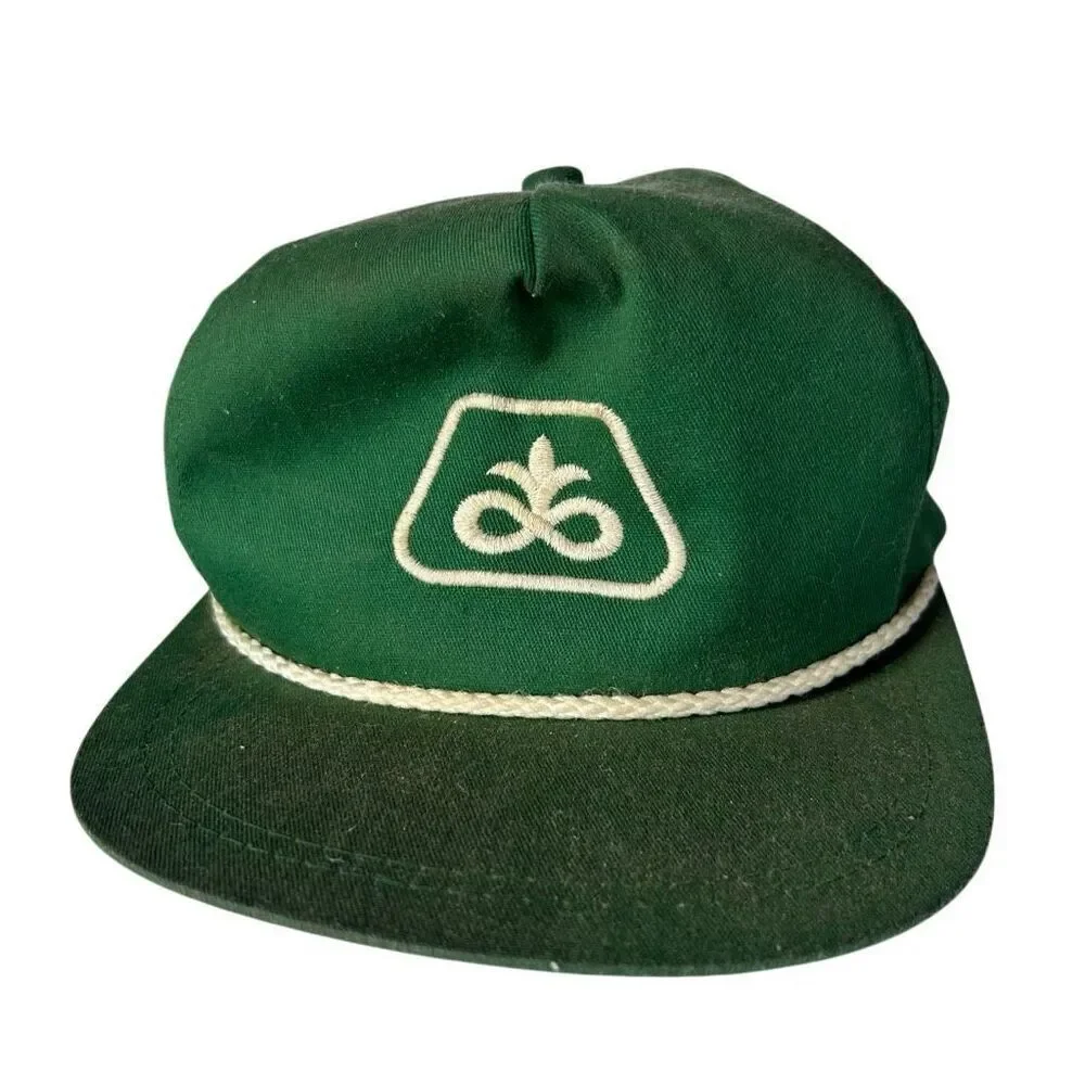 Pioneer Vintage K Products Rope Trim Green and White FARMWEAR Hat